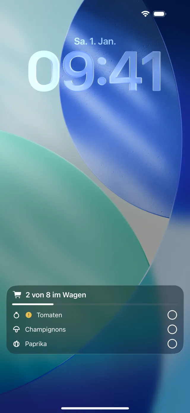 Sperrbildschirm mit Mango & Dill: 2 von 8 im Wagen, die nächsten Artikel zum Abhaken